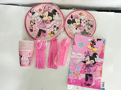 Disney Minnie Mouse Party Supplies For 10 Plates Forks Spoons Cups Tablecloth.. • $12.80