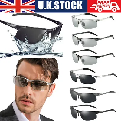 Aluminium Mens Photochromic Polarized Sunglasses UV400 Sport Driving Eyewear • £8.99