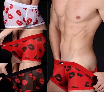 Manview Sexy Mens Boys Mesh Boxer Briefs Underwear Lip Print Trunks Breathable • $7.99