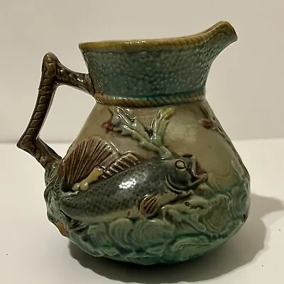 Antique Vtg English Majolica Fish Ocean Shell Pitcher Jug READ • $48