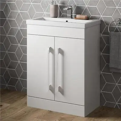 Freestanding Vanity Unit Bathroom Cabinet Furniture Basin Gloss 600mm White • £164.97