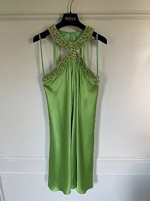 NWT $495 Marc Bouwer Glamit! Beaded Party Cocktail Green Silk Dress Size 2 • $48