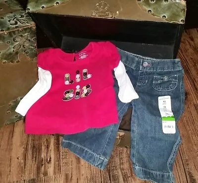 Gymboree Pups And Kisses Pink Shirt 6-12 Months  Lil Sis  Jumping Beans Jeans * • $7.99