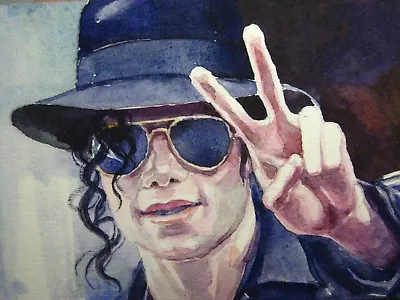 Watercolor Painting Michael Jackson King Pop Dance Music Glasses ACEO Art • $95