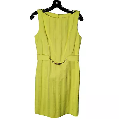 Milly New York Yellow Sleeveless Chain Belted Shift Dress Sz 4 Career Textured • $18.99