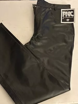 Vintage First MFG Co FMC Leather Pants 40 Mens Black Straight Pockets Lined • $69.99