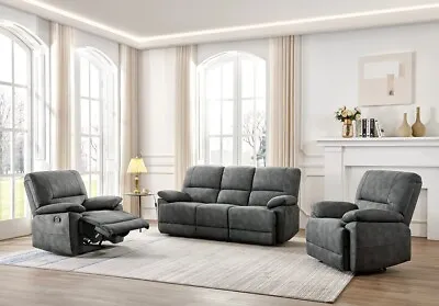 CHARCOAL GREY Fabric Material Manual RECLINING Recliner Sofa Suite MONACO 311 • £699