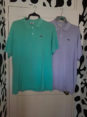 Lacoste Polo Shirt Size 7 XXL 2XL Mens Blue Striped Regular Fit Short Sleeve • £22.99