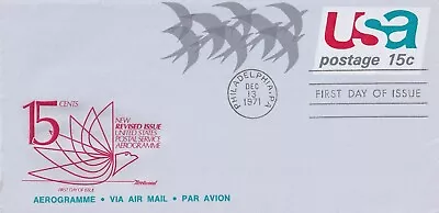 STAMP US SCOTT UC44a  Birds In Flight  15 CENT 1971 AEROGRAMME FOLDED FDC - C • $1.99