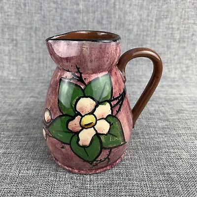 Vtg. Torquay Motto Ware Pitcher Plum Hand Painted Flower Sunshine Makes Shadows • $25.42