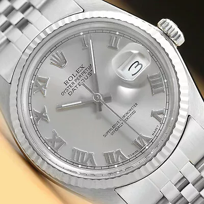 Mens Rolex Datejust Quickset Gray Roman Dial 18k White Gold & Steel Watch • $4799.97