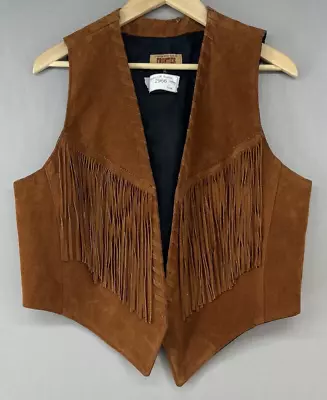 Phoenix USA Frontier Clothing Western LEATHER Vest Womens S/M-Fringe-Cowgirl-VTG • £37.92
