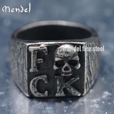 MENDEL Mens Gothic Black Punk Biker Skull Square Ring Stainless Steel Size 7-15 • $11.99