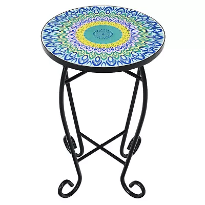 Costway Mosaic Side Table Accent Table Round Balcony Bistro End Table Blue • $55.99