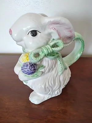 Vintage 7 1/2  Ceramic Easter Bunny Rabbit Water/Juice Pitcher Mouth Spout • $12