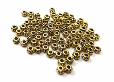 100 Pcs Antique Gold Tone Filigree Carved Rondelle Spacer Beads- 5mm X 3mm • $2.70