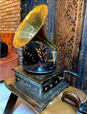 HMV Gramophone Player Original Wind Up Functional Working Gramophone Record Play • $503.54