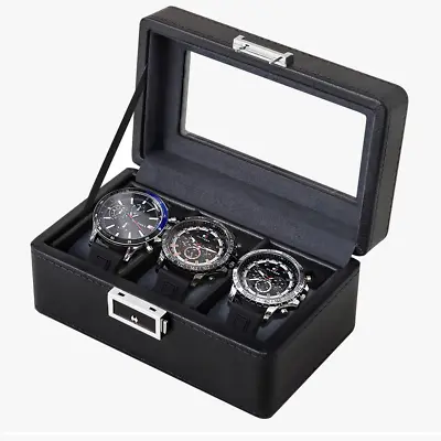 Watch Box Organizer For Men Women3 Slot Faux Leather Watch Display Case • $27.85