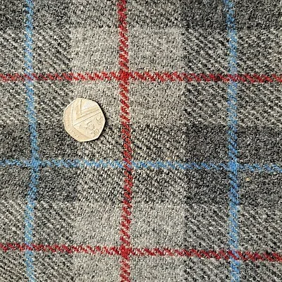 Genuine Harris Tweed Remnant With Label- Grey Check With Red And Blue Overchecks • £31.32