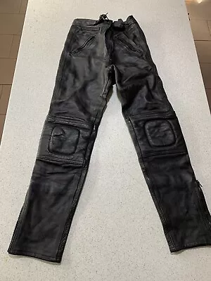 Ladies Black Leather Just Bikers Motorcycle Trousers UK Size 16 Waist 30” • £25