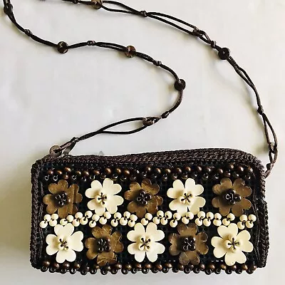 Hand-Crafted Floral Coconut Shell Beaded Crossbody • $19.99