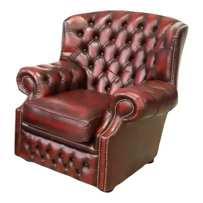 Armchair Queen Anne Style Oxblood Leather English Button Tufted Nailhead • $1875