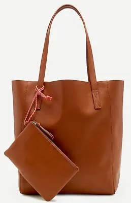 J. Crew Carry All Tote Bag & Wristlet Cognac Leather Purse Bag Monogram • $70
