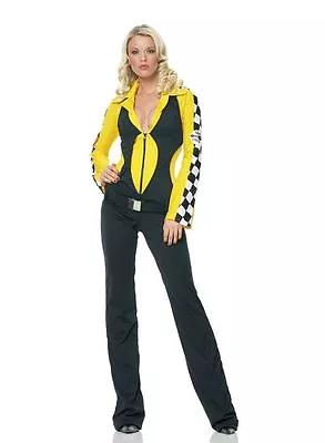 Race Car Driver Costume Sexy Ladies 1 Piece Black & Yellow Stretch Jumpsuit  • $39.98