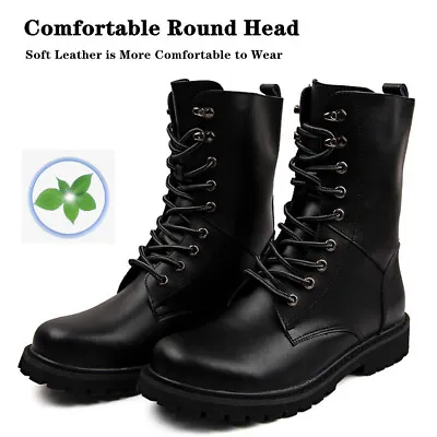 Mens 100% Leather Boots Army Combat Patrol Boots Cadet Military Security Work • £30.99