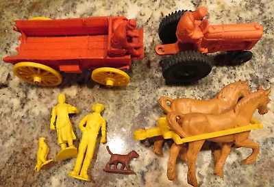 1950s AUBURN RUBBER Toy Co FARM TRACTOR  WAGON Horses & Figures • $44.99