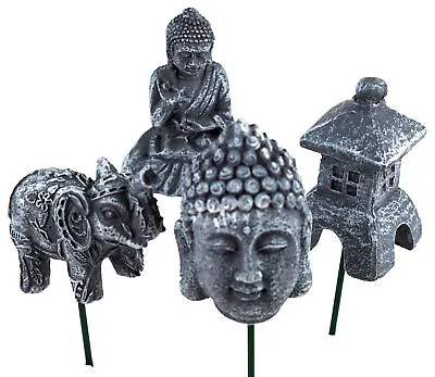 Thai Buddha Garden Ornaments On Stake - Ideal For Pots Or Pathway - Set Of 4 • £13.99