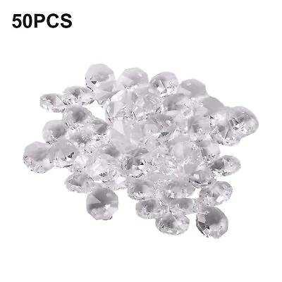 50X Clear Chandelier Light Crystals Droplets Glass Beads Drops Wedding Lamp Part • £7.39