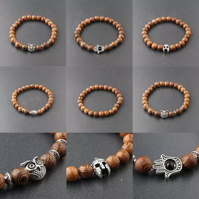 DouVei Natural Stone 8mm Wooden Beads Stretch Bracelets Charm Men Women Jewelry • $5.98