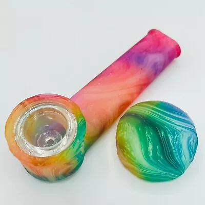 Silicone Tobacco Smoking Hand Pipe Glass Bowl Cap Lid | Glow-n-dark Color Swirl • $7.99