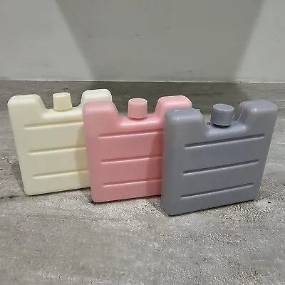 Pack Of 3 Mini Freezer Ice Blocks Pink Grey & Cream Outdoor Cool Bags Ice Boxes • £5.85