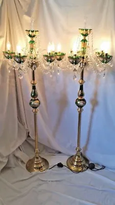 Antique Moser Style Bohemian Czech Crystal Glass Luster Lamp Set Of 2 • $3995