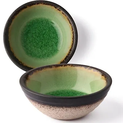 2PCS  3.5  Ceramic Soy Sauce Dipping Bowl Dish Green Kosui Crackle Made In Japan • $12.99