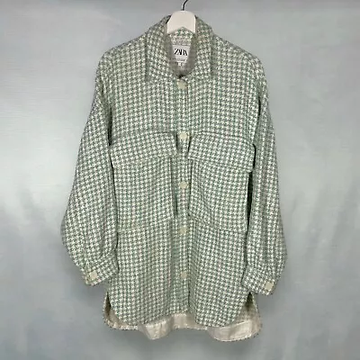 Zara Check Woven Cotton Blend Shacket Shirt Jacket Oversized Womens XS-S • $14.93