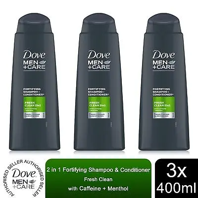 Dove Men+Care 2 In 1 Fortifying Shampoo & Conditioner Fresh Clean 3x400ml • £10.49