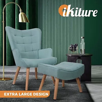 Oikiture Armchair Lounge Chair Ottoman Accent Armchairs Fabric Sofa Chairs Blue • $239.90