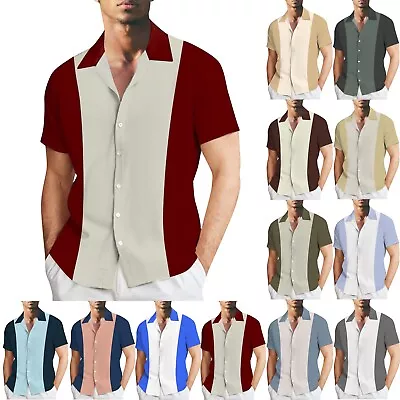 Men's Vintage Bowling Shirt Short Sleeve Button Down Summer Cuba Beach Shirts • $18.88