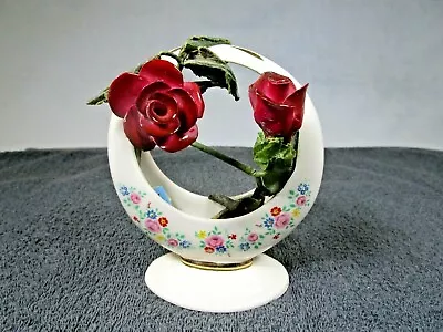 Unusual Vintage Sadler England Pretty Moon Vase With Coalport Red Roses Inside  • £9.95