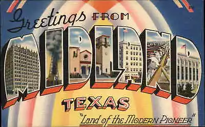 Midland Texas TX Large Letter Linen Postcard • $7.46