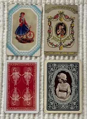 4 Vintage Playing Cards ~ Victorian Girls ~ Bicycle/Parrot ~ 1 Swap/Extra Joker • $1.50