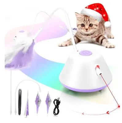 Cat Toy Interactive For Indoor Cats Light And Feathers Self Rotating 3 Modes • £13.99