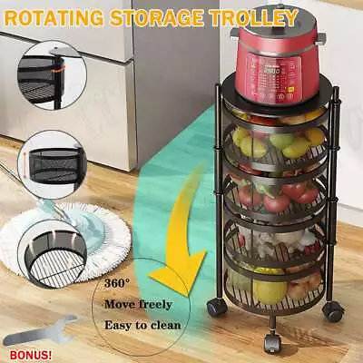 4-Tiers Kitchen Trolley Storage Vegetable Rotating Basket Rack Organiser Holder • $81.55