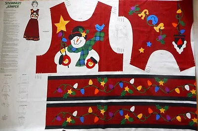 Christmas Fabric Panel Snowman Jumper Dream Spinners 59  Wd Cotton #37 Vtg READ  • $7.19