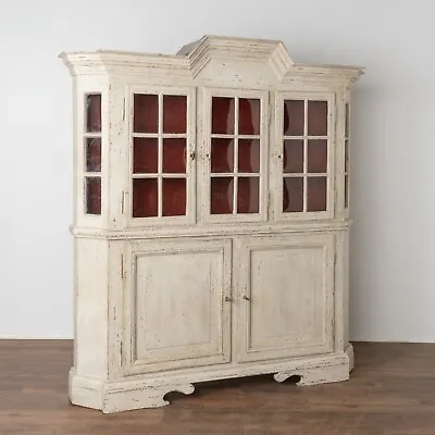 White Painted Display Cabinet Cupboard With Pane Glass Doors Sweden Circa 1860- • $6250