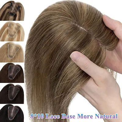 Clip In Remy Human Hair Topper Toupee Silk Lace Base Women Top Hairpiece Wigs US • $28.95