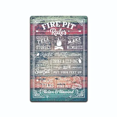 $13.65 • Buy Fire Pit Rules Metal Sign-Backyard Decor, Yard Sign, Welcome To Our Fire, TS604